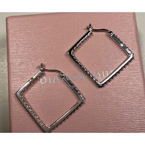 Diamonique Silver  Square Hoop Earrings with Cubic Zirconia Stones 925 Thailand